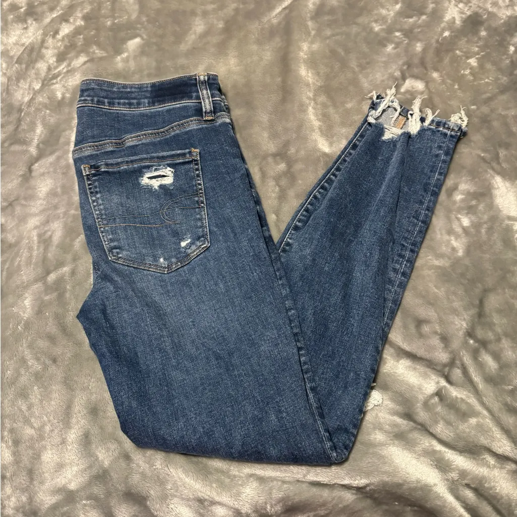 American Eagle Outfitters Dark Blue Distressed Hi Rise Jegging Skinny Jeans - Image 3