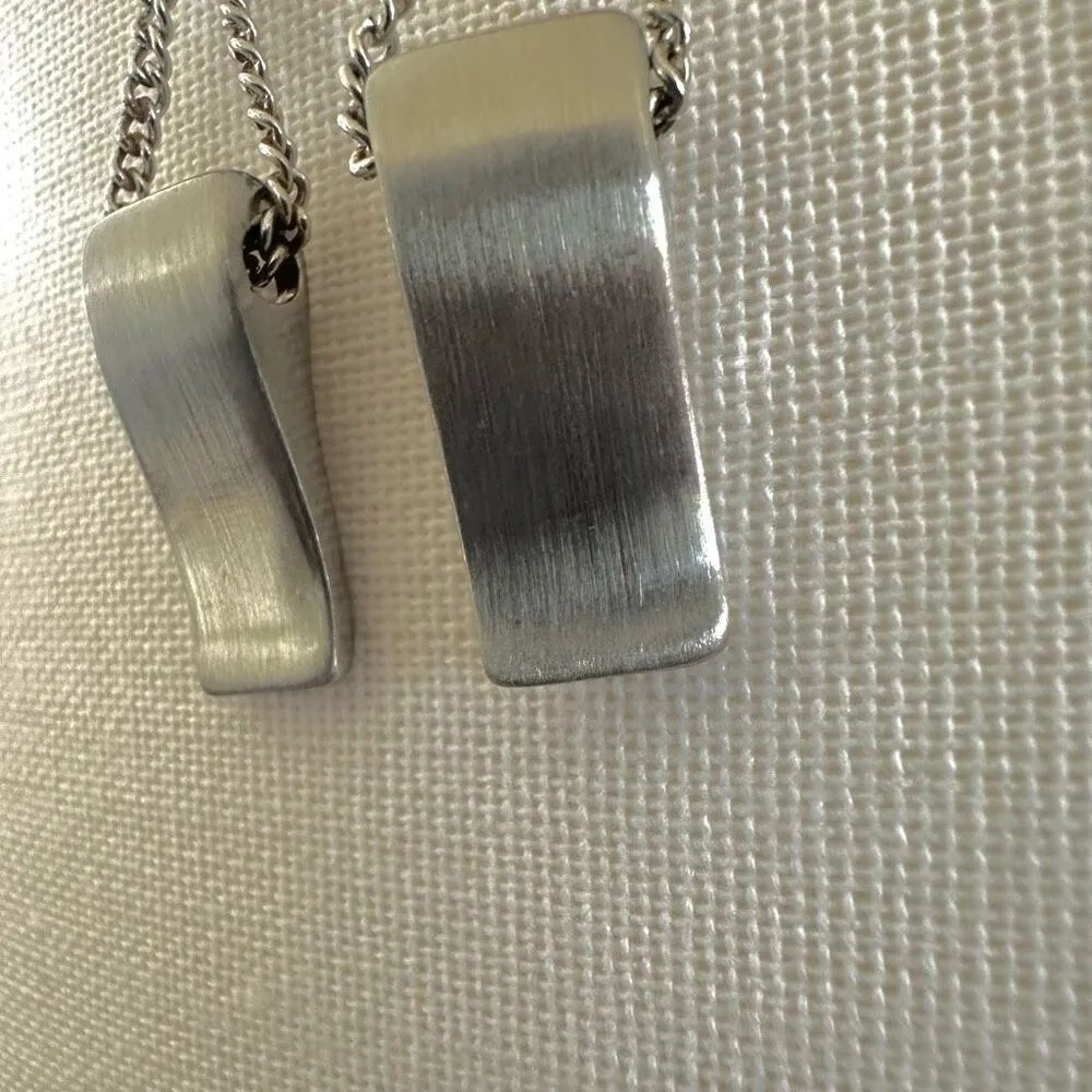Silver tone rectangular chain drop earrings - Image 2