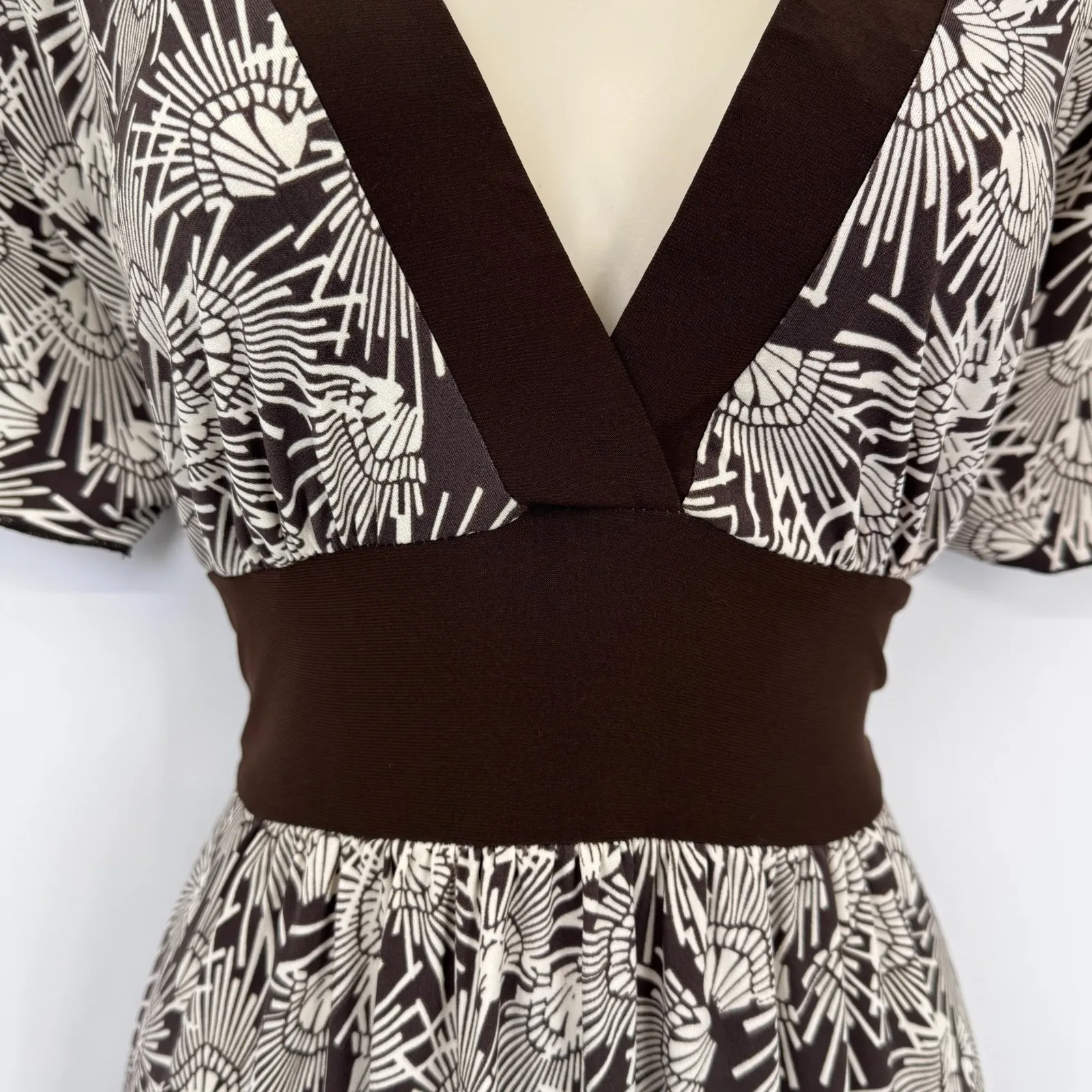 Vintage Y2K Forever 21 Babydoll Dress Womens Large Brown White Geometric Fairy - Image 4