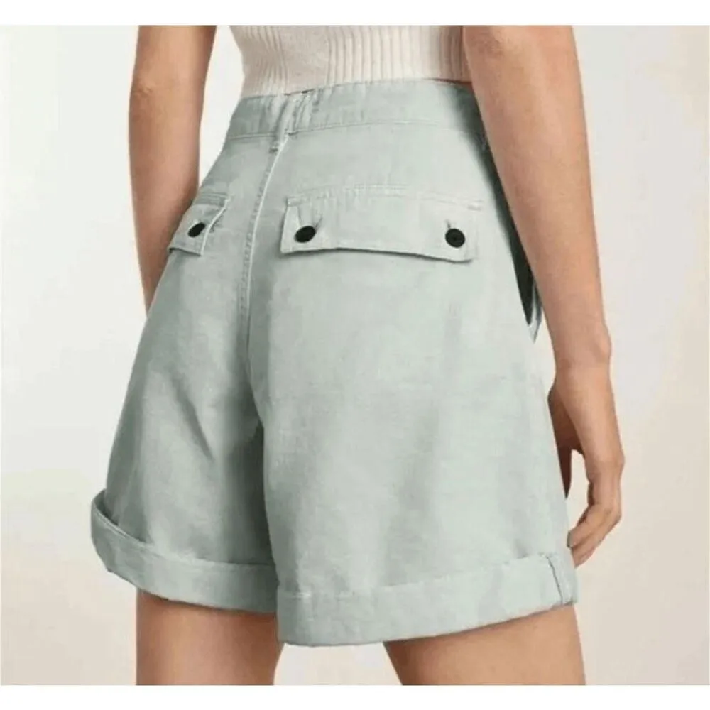 Everlane Womens Shorts The Tourist High Rise Cotton Linen Blend Mint Turquoise S - Image 4