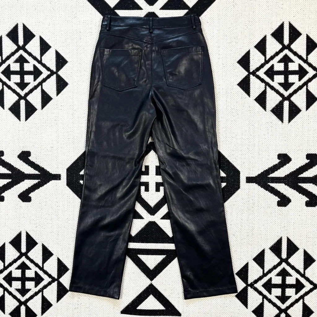 7 For All Mankind Logan Stovepipe Black Faux Leather Pants Small - Image 10
