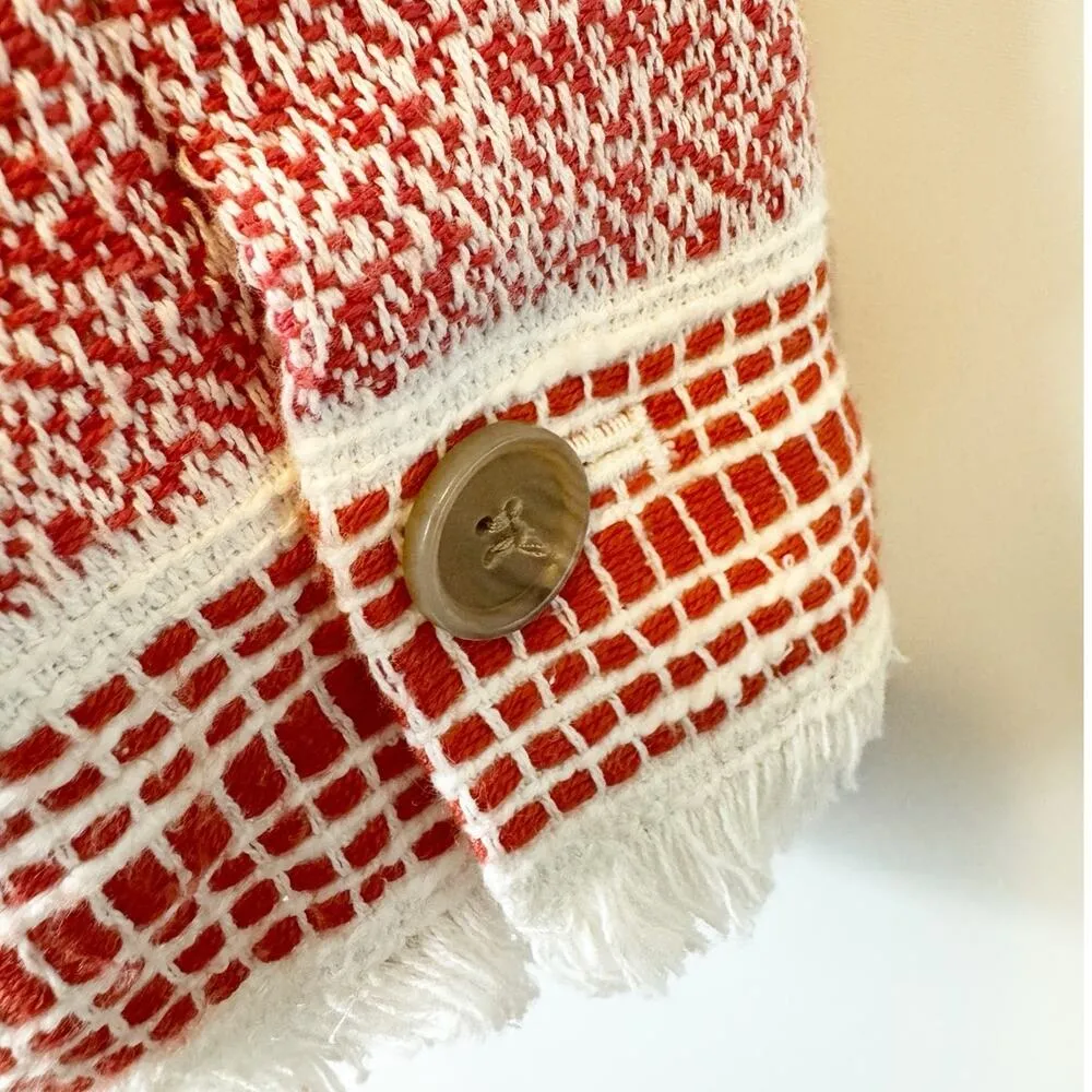 Loft Womens Fringe Tweed Open Front Blazer Jacket Red White Patterned 2 - Image 8