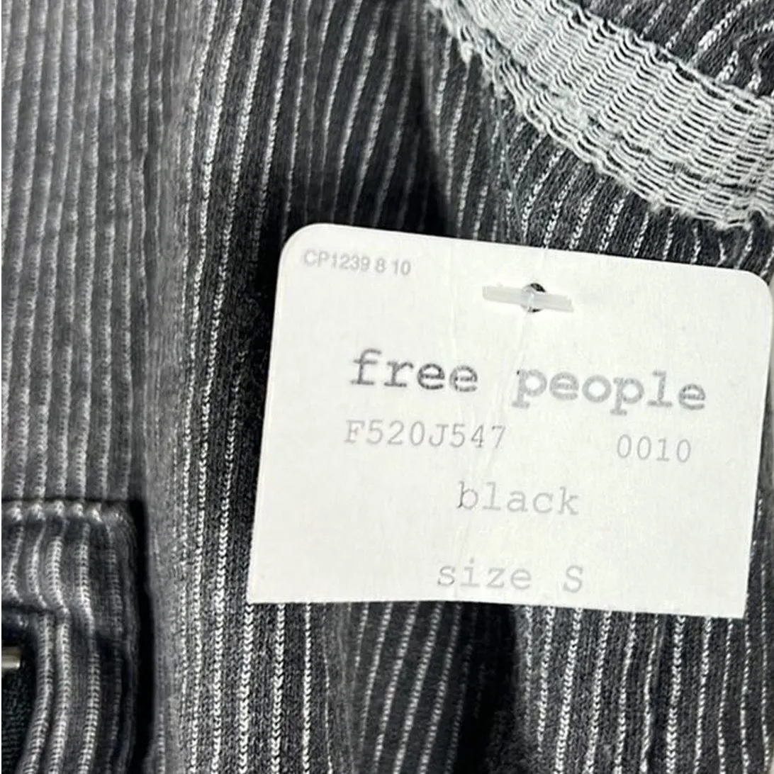 NWT Free People Railroad Jacket Womens S Washed Black Pin Striped Knit Moto Punk - Image 7