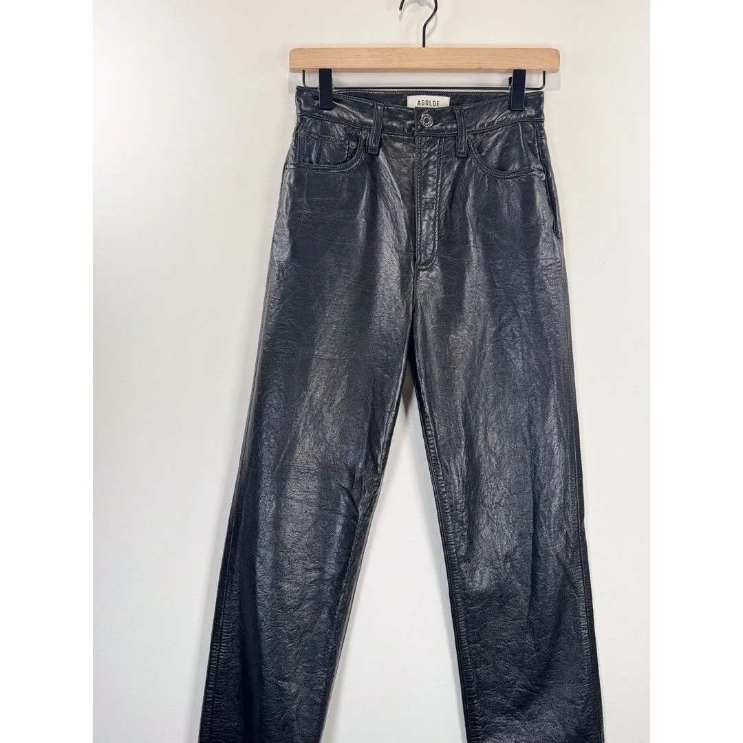 AGOLDE Womens Leather Pants Black 90s Pinch Waist Straight High Rise Size 24 - Image 6