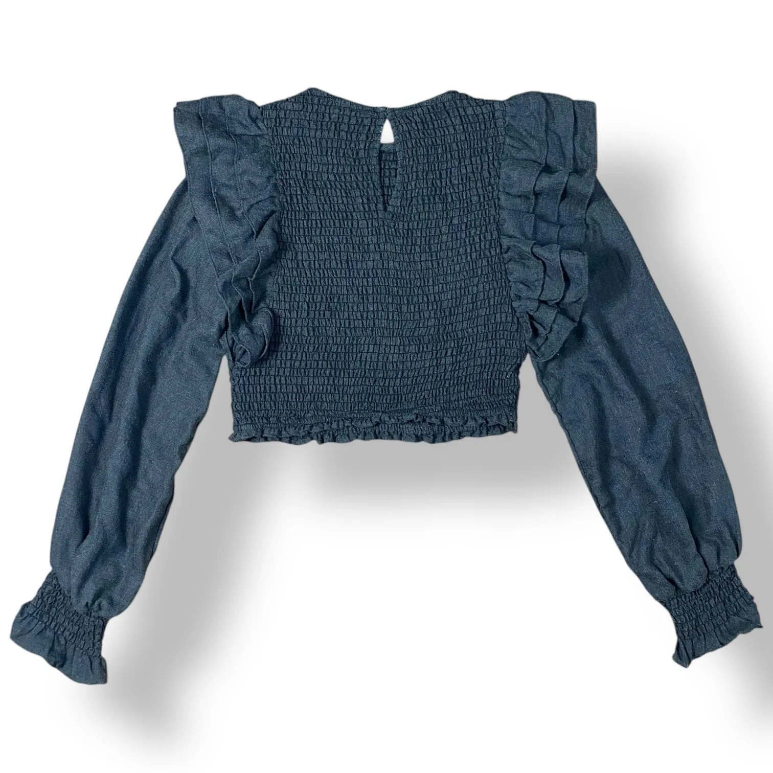 Zara Stretchy Ruffle Sleeve Cropped Top Womens‎ Size XS Gray Boho - Image 4