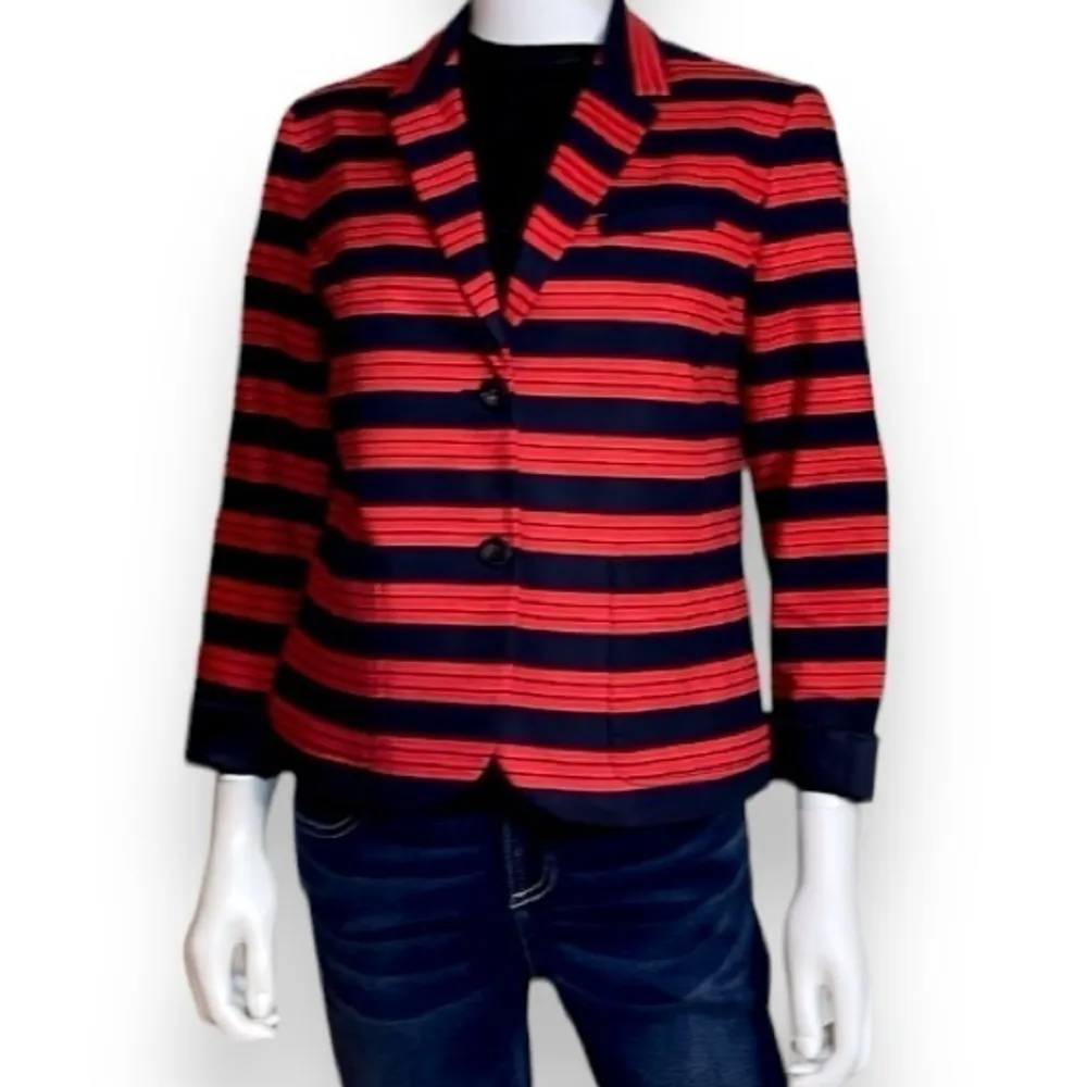 Gap Academy Blazer Women’s Size 8P Red and Deep Navy Striped - Image 4