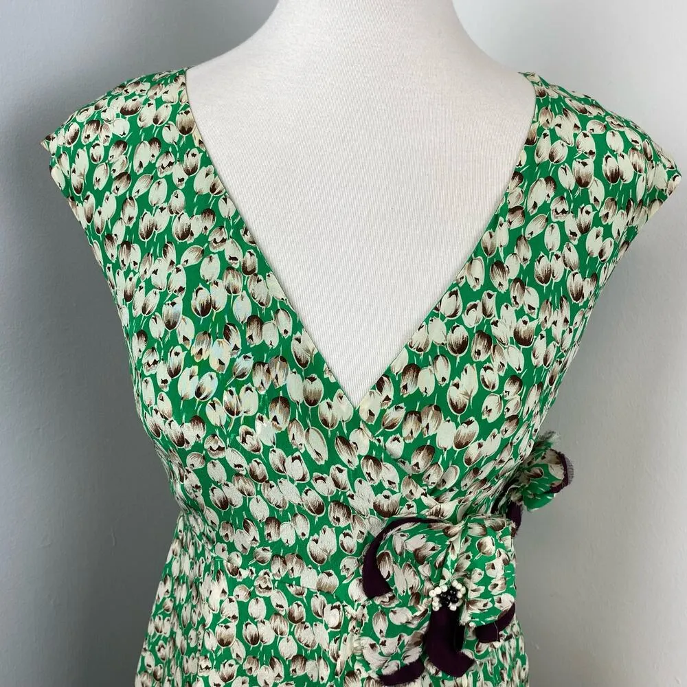 Anthropologie Moulinette Soeurs Green Silk Floral Undercurrents Tulip Dress Sz 2 - Image 4