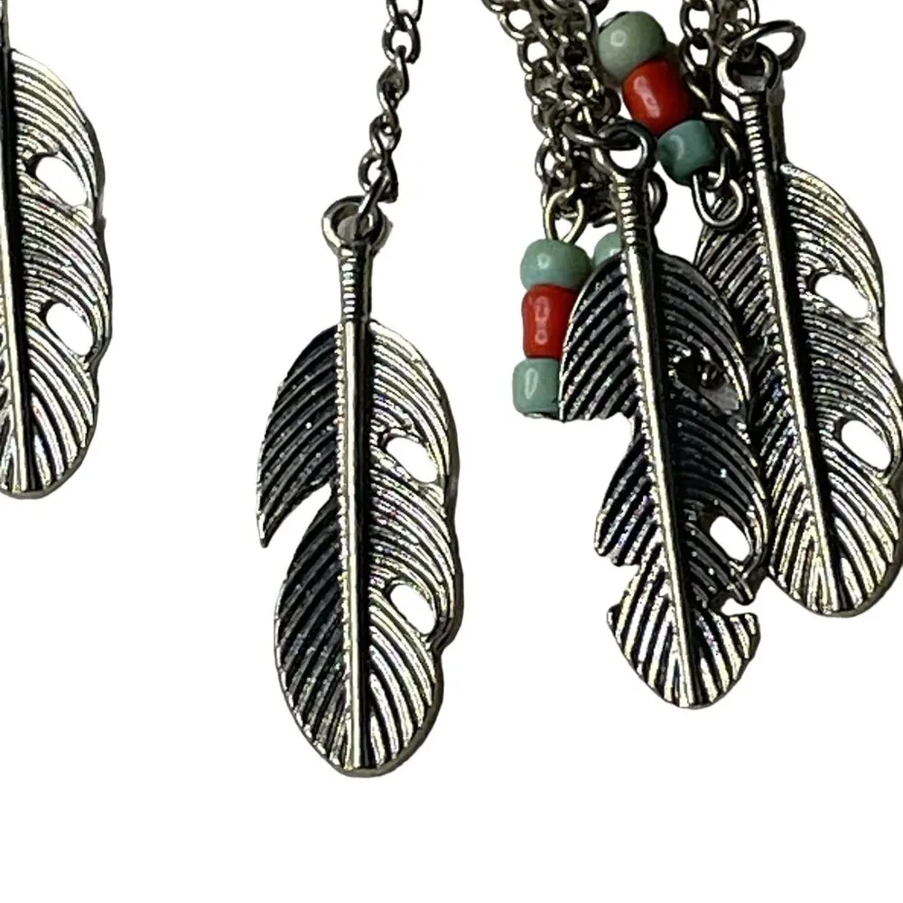 Boho Dreamcatcher Feather Earrings Beaded Handmade Dangle Earrings u Tribal Jewe Green - Image 4