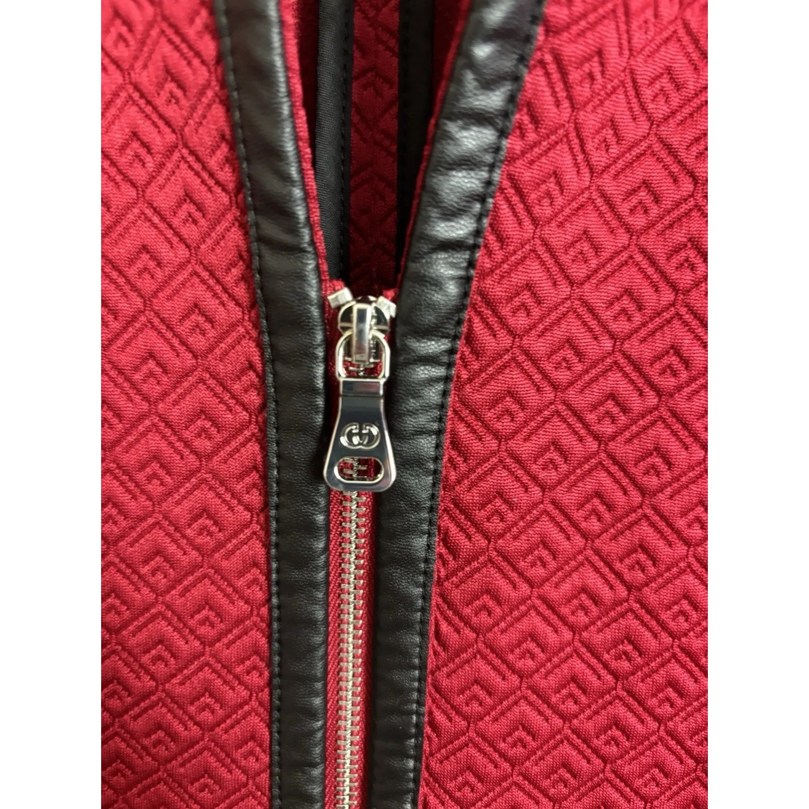 Gerry Weber Red Black Quilted Faux Leather Jacket Size 8 Office Siren Moto - Image 5