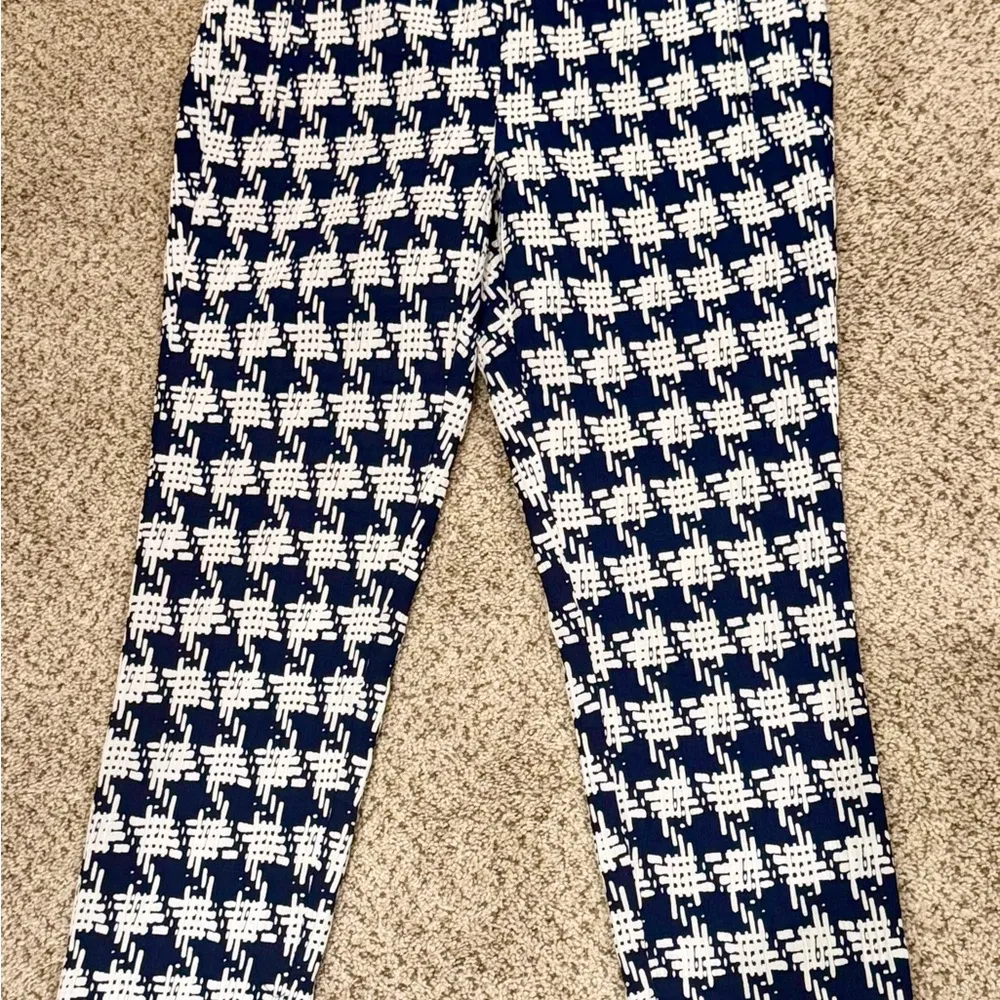 Zara Basic Navy Houndstooth Slim Ankle Pants | Y2K Preppy Workwear Trousers L - Image 4