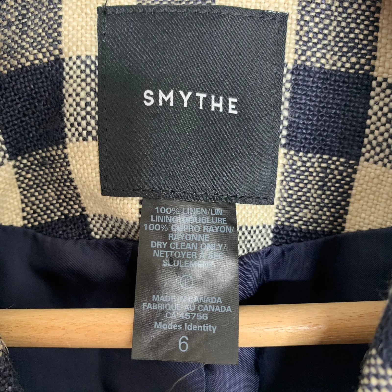 Smythe Women's Double Breasted Min Plaid Blazer Navy Check Size 6 Blue - Image 6