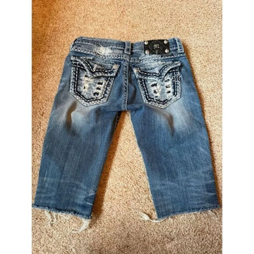 Miss Me Distressed Bermuda carpis shorts with Embellished Pockets - Cutoff Style - Image 2