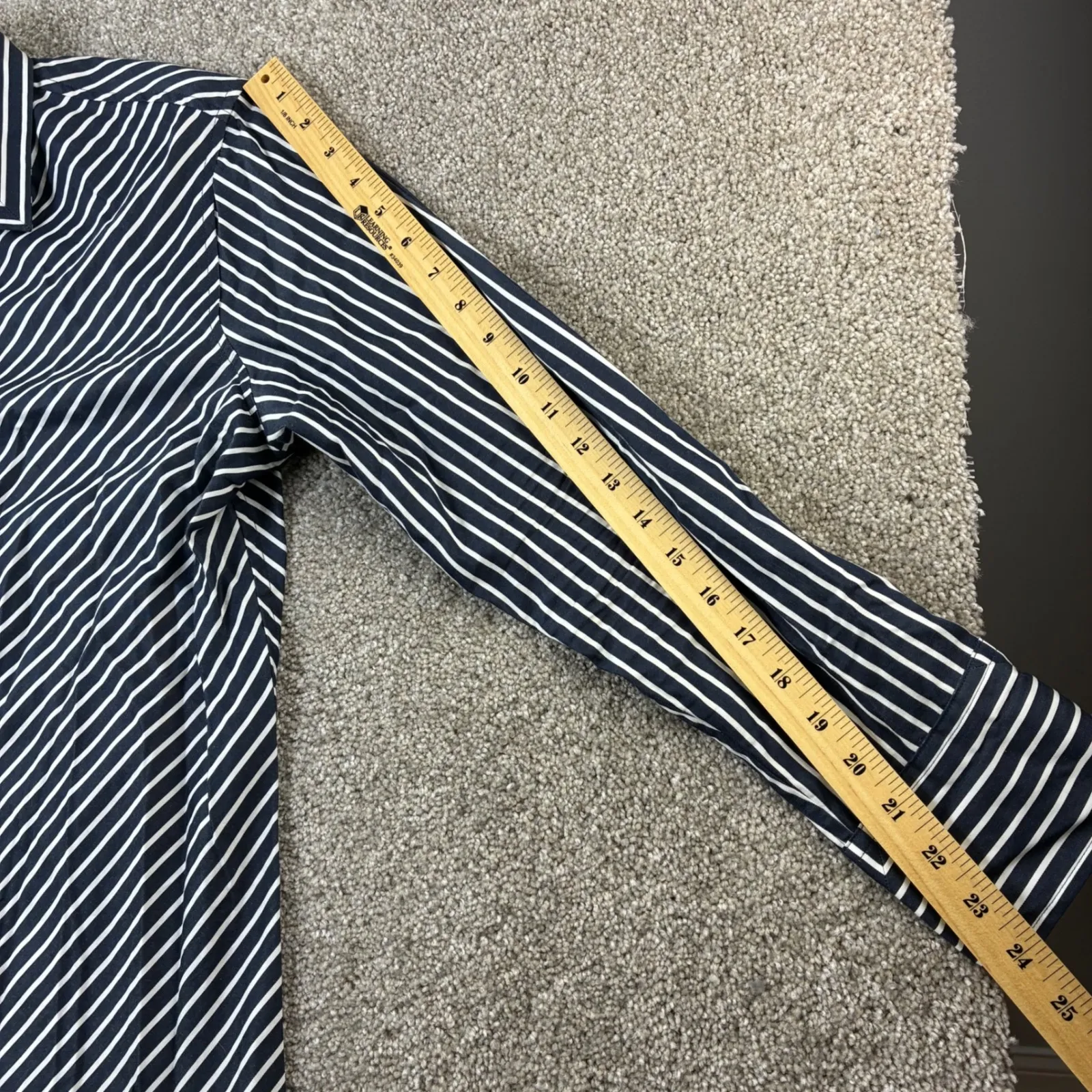 Jones‎ New York Signature Womens L Striped Button Up Shirt Contrast Cuff Stretch Blue Size L - Image 4