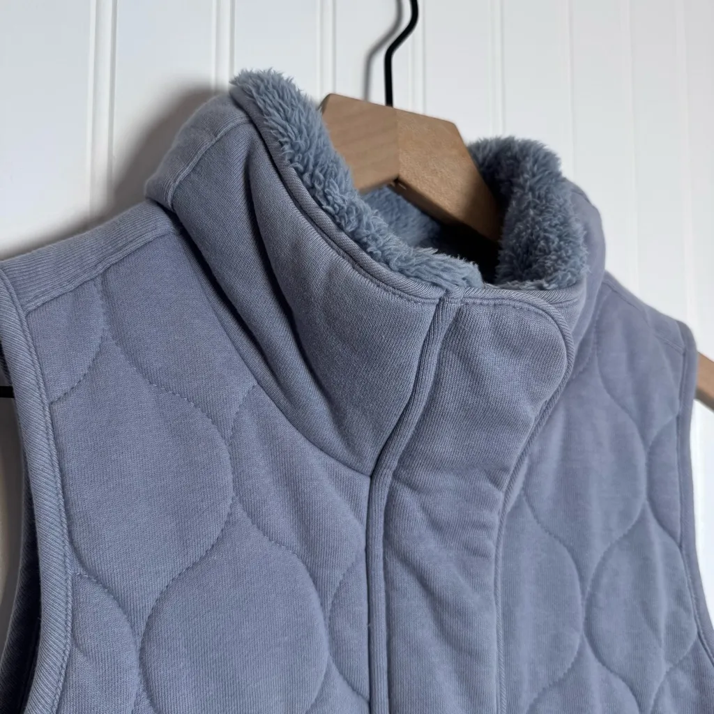 CALIA Quilted Blue Full Zip 100% Cotton Vest Fleece Neckline Women’s Size XS - Image 2