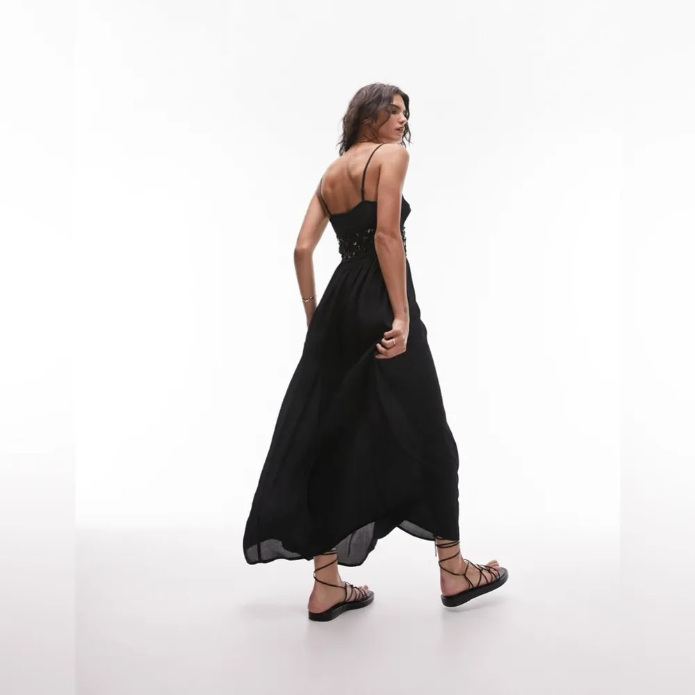 Topshop beaded waist maxi dress in black, Size 10, $129 - Image 4