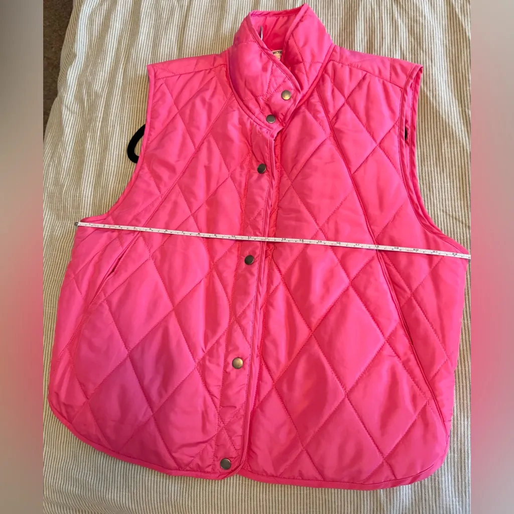 Hot Pink Quilted Puffer Snap Button Vest Size L - Image 7