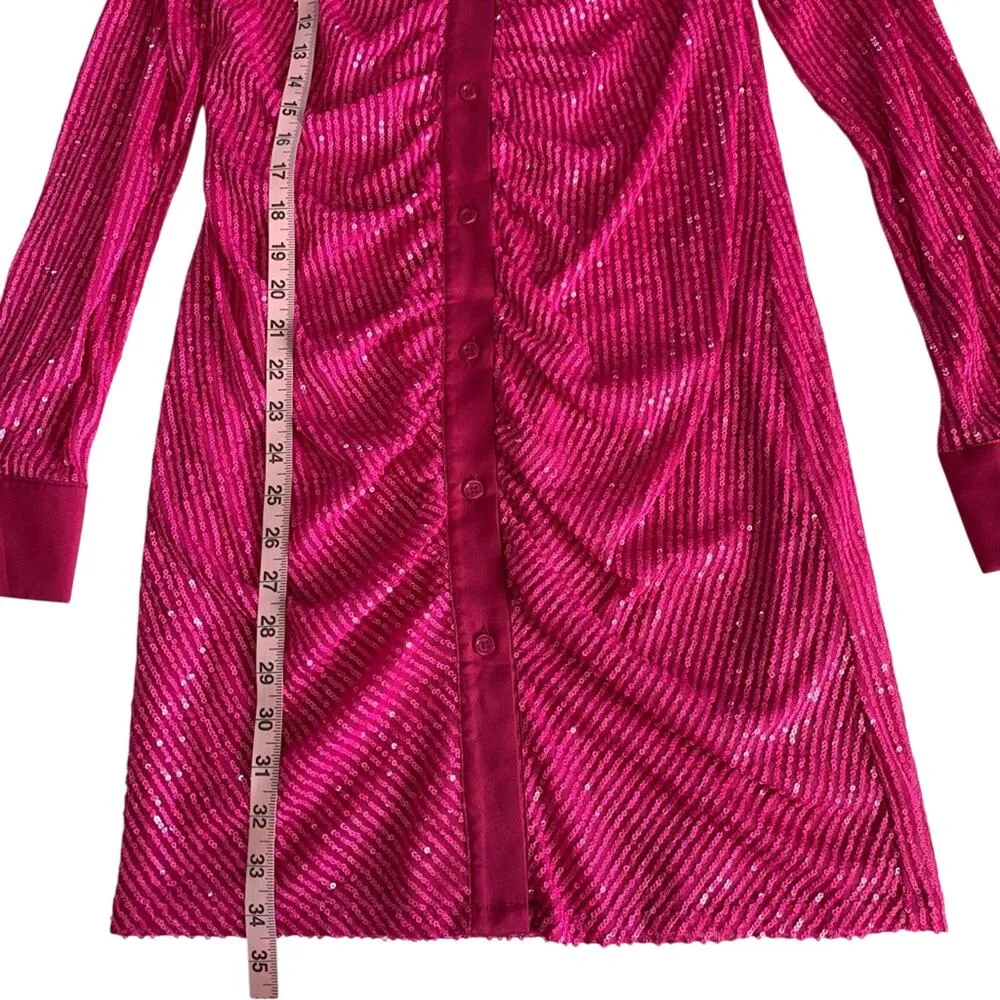 In The Mood For Love Lina Hot Pink Barbie Sequin Ruched Button Up Mini Dress M Size M - Image 7