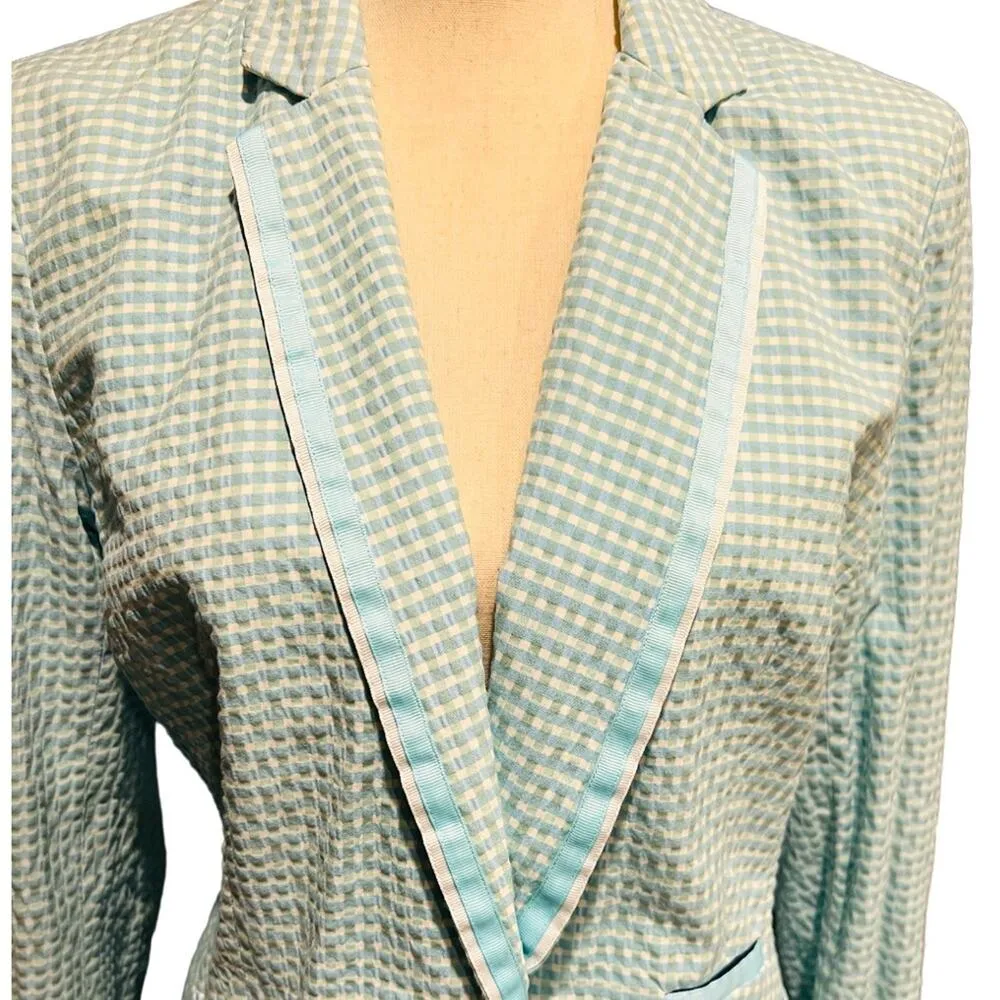 ECRU  Pastel Green/Blue Gingham Textured Blazer Size L NWOT - Image 2