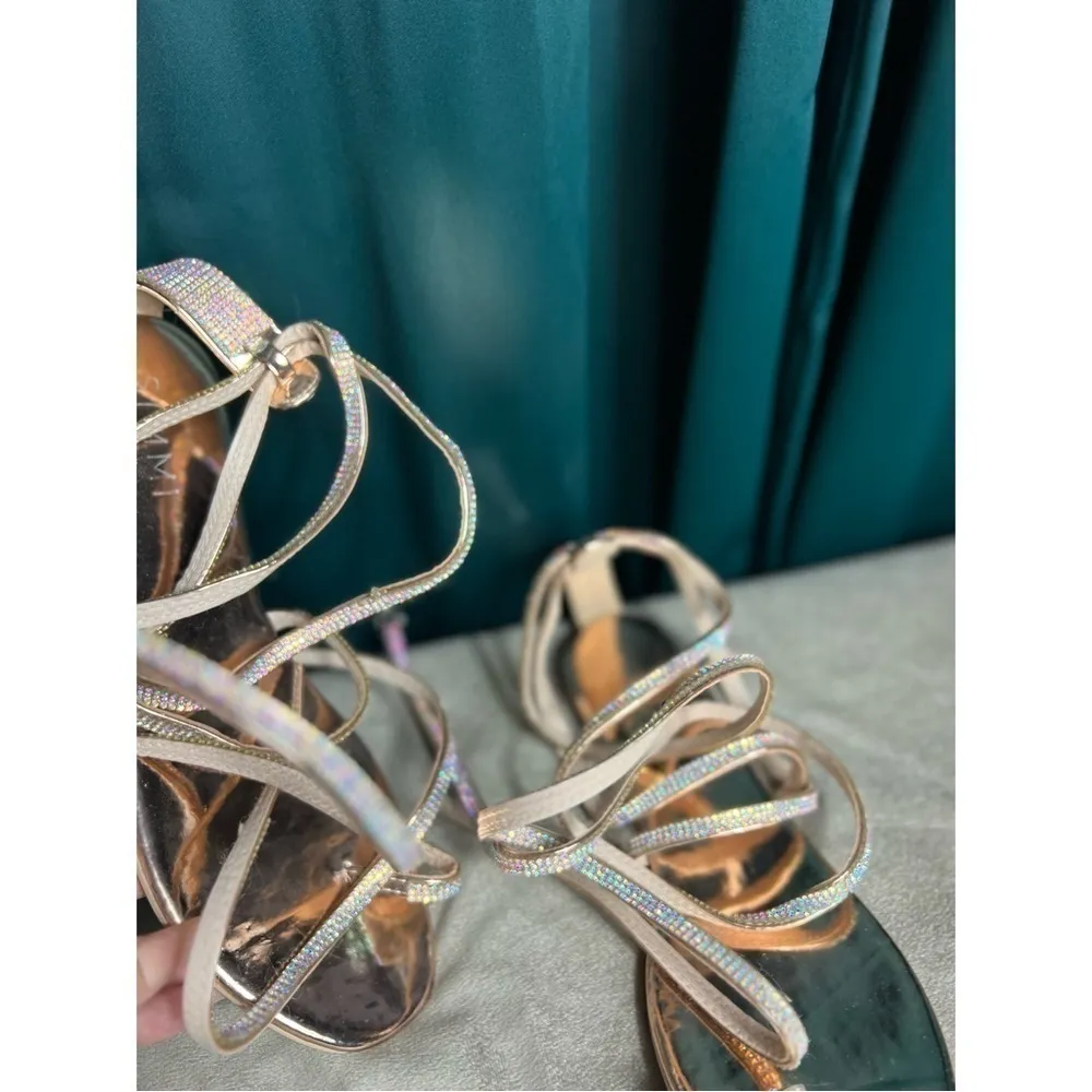 Simmi London Rose Gold Diamante Lace Up Gladiator Sandals Size 11 - Image 7
