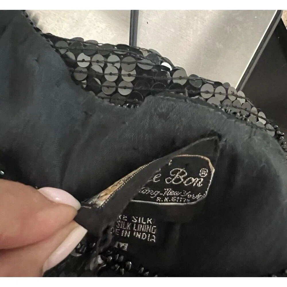 Vintage Joseph Le Bon 100% Black Sequin Top Short Sleeve Party Cocktail Size M Size M - Image 14