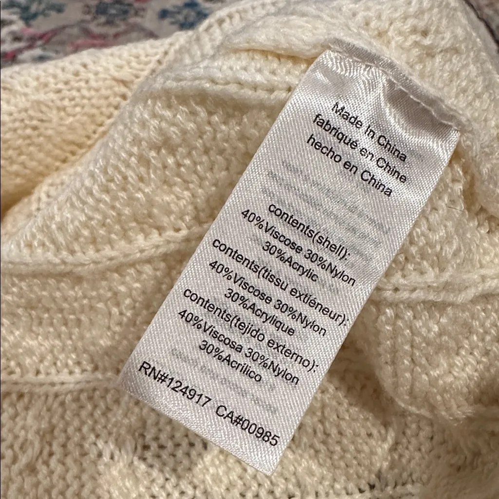 DANIELLE BERNSTEIN by WEWOREWHAT Women's Ivory Mock Chunky Cable Sweater Size L - Image 6