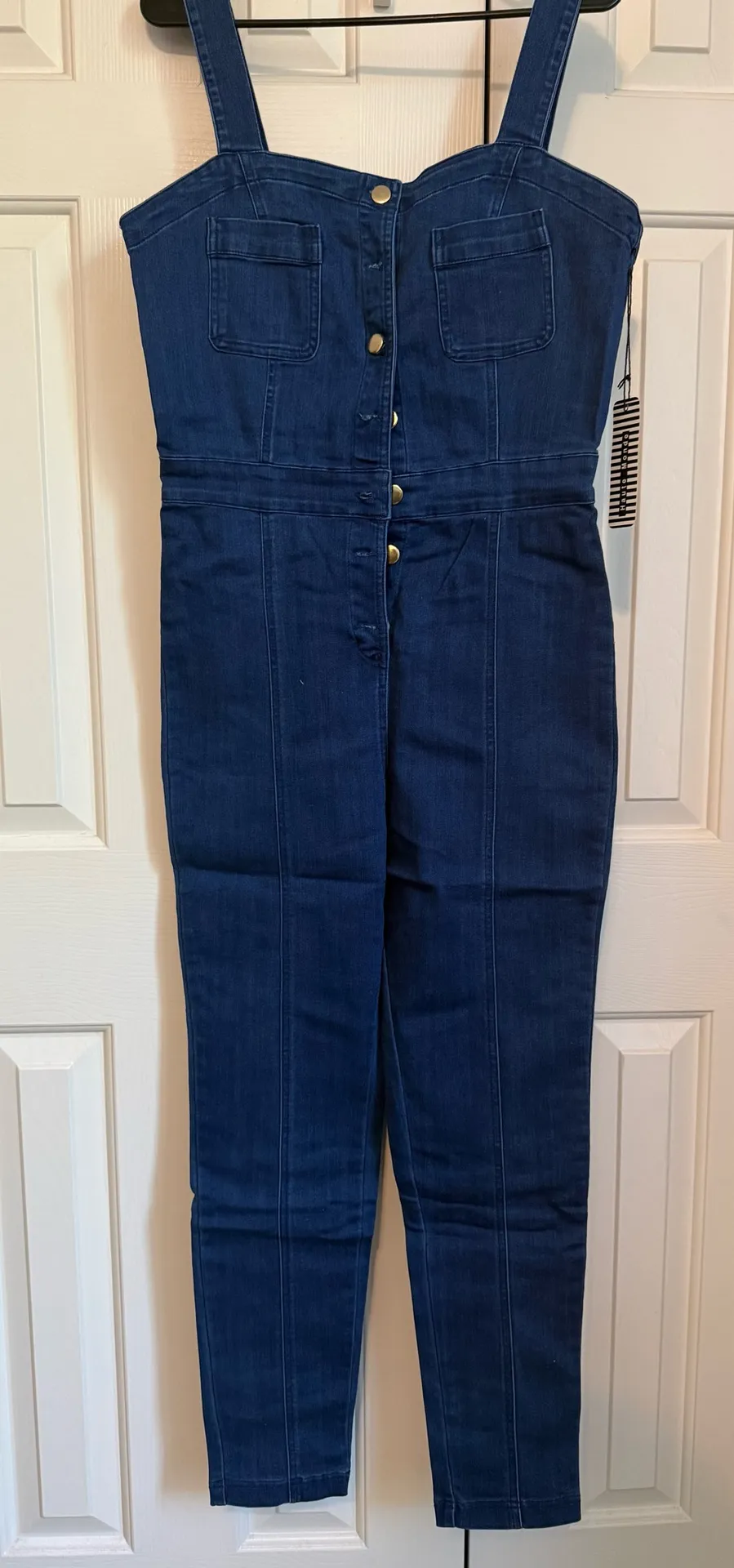 Denim Jumpsuit with Wide Straps - Image 2