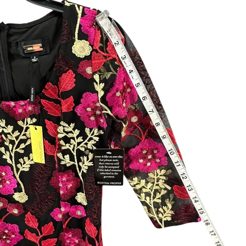 Alexia Admor Mylene Dress 2 Black Red Mesh Embroidered Floral Bodycon Romantic - Image 10