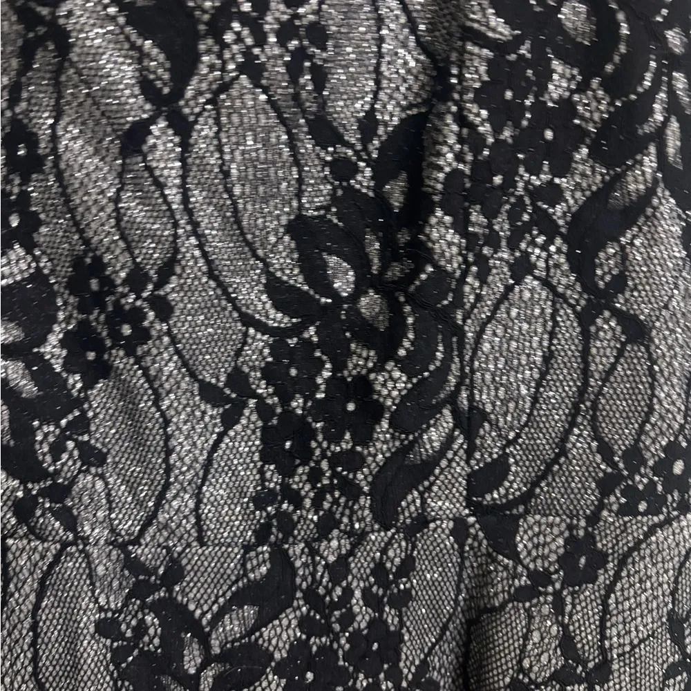 Lulus Sparkle Sensation Silver Black Lace Skater Mini Dress Size Large New Party - Image 8