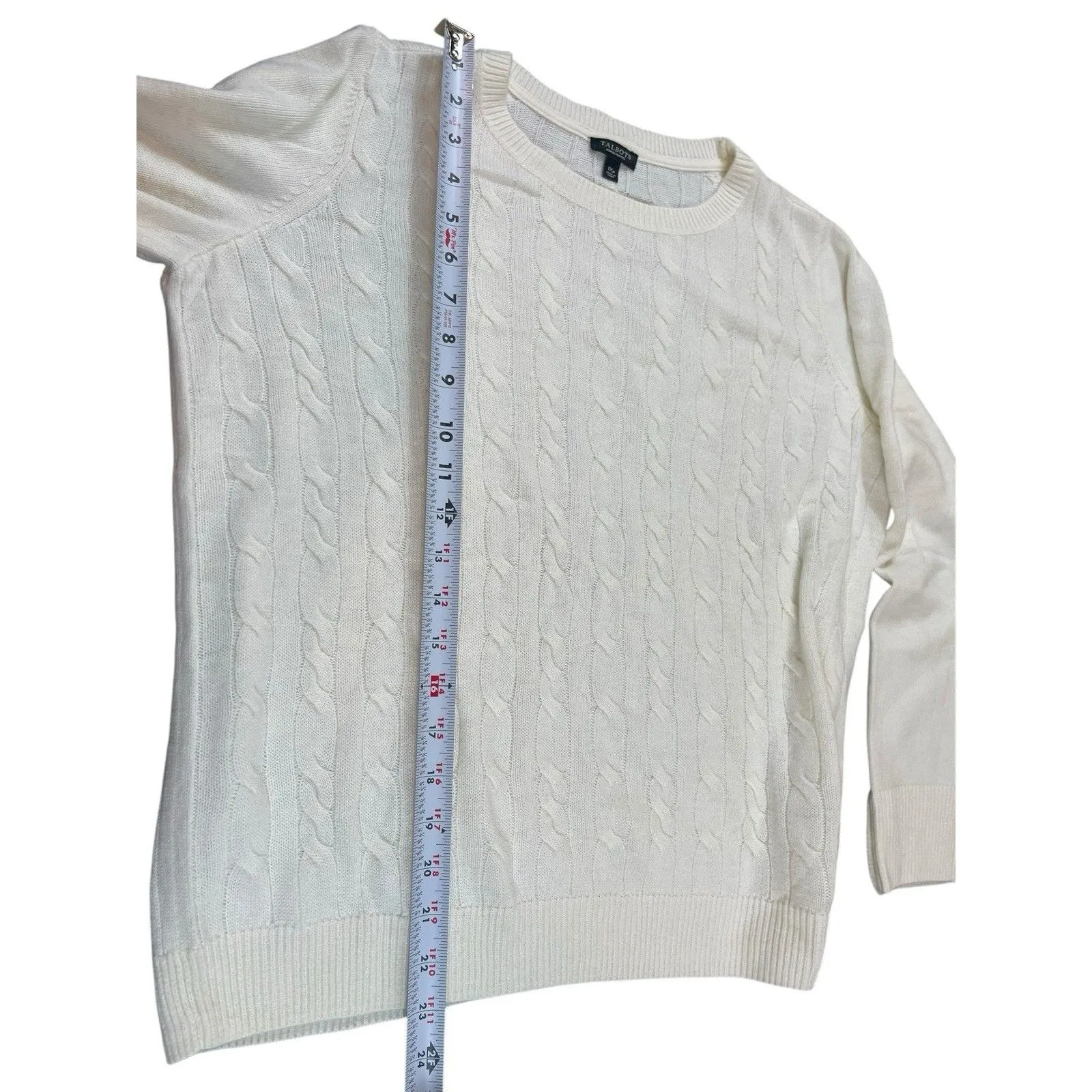 Talbots Woman Petites 1XP Cream Cable Knit Sweater Lambswool Blend Old Money - Image 8