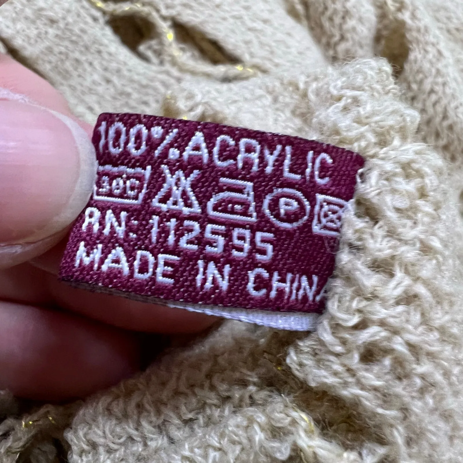 Gena Womens Poncho Sweater Loose Open Knit Pullover Fringe Beige Gold One Size Size undefined - Image 8