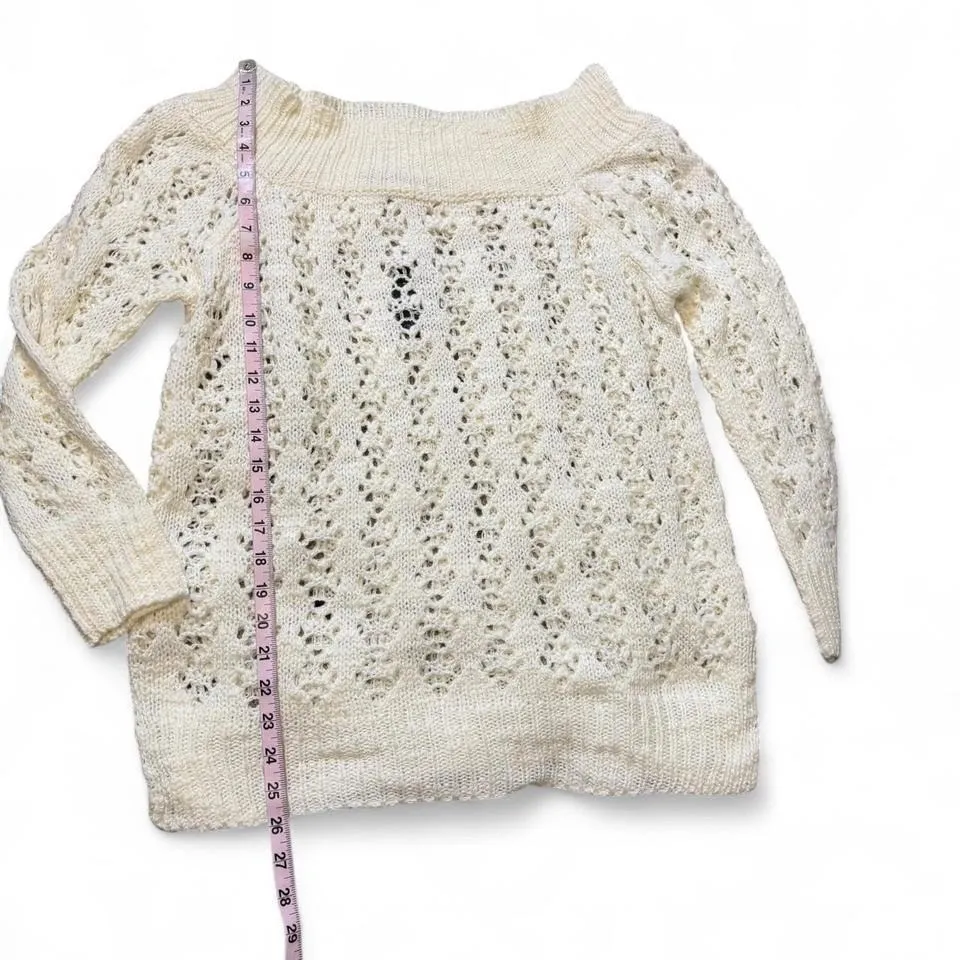 Ivory Open Knit Off Shoulder Sweater - Image 8
