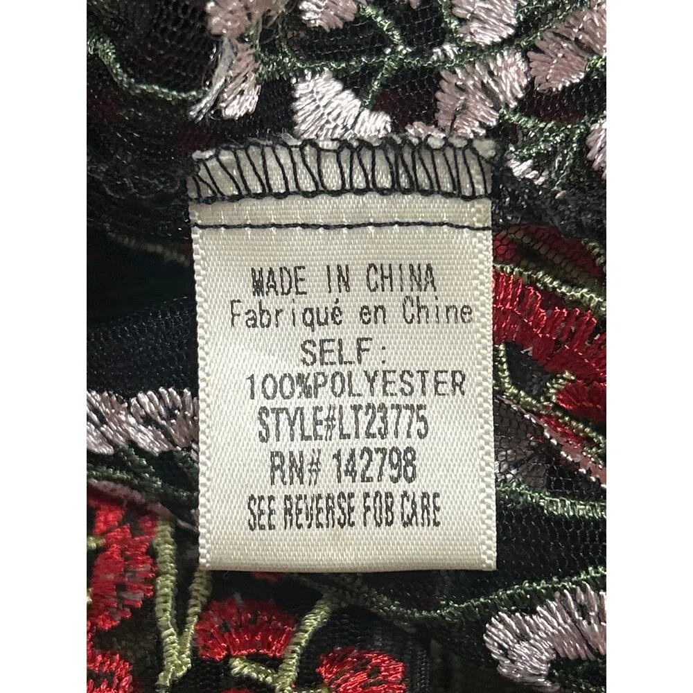 Loveriche Black Mesh Sheer Floral Embroidered Short Sleeve Peplum Blouse Top M Size M - Image 5