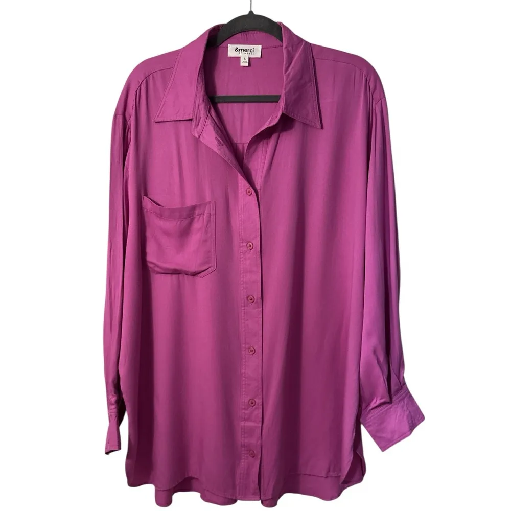 &merci Oversized High Low Button Down Tunic Shirt - Image 6