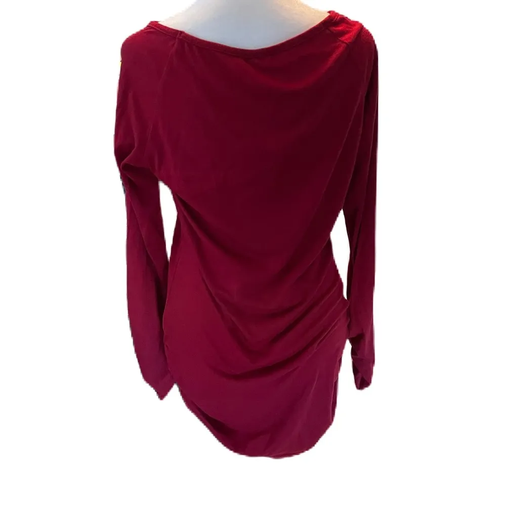 Red Cotton 3/4” Sleeve Top with Ruched long Sleeves and Ruched sides Loose Fit M Size M - Image 2