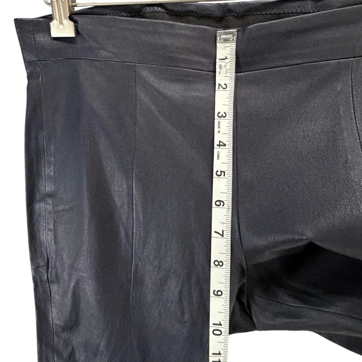 Tory Burch Ally Leather Pants Small Blue Slim Modern Classic Chic City Night Out - Image 6