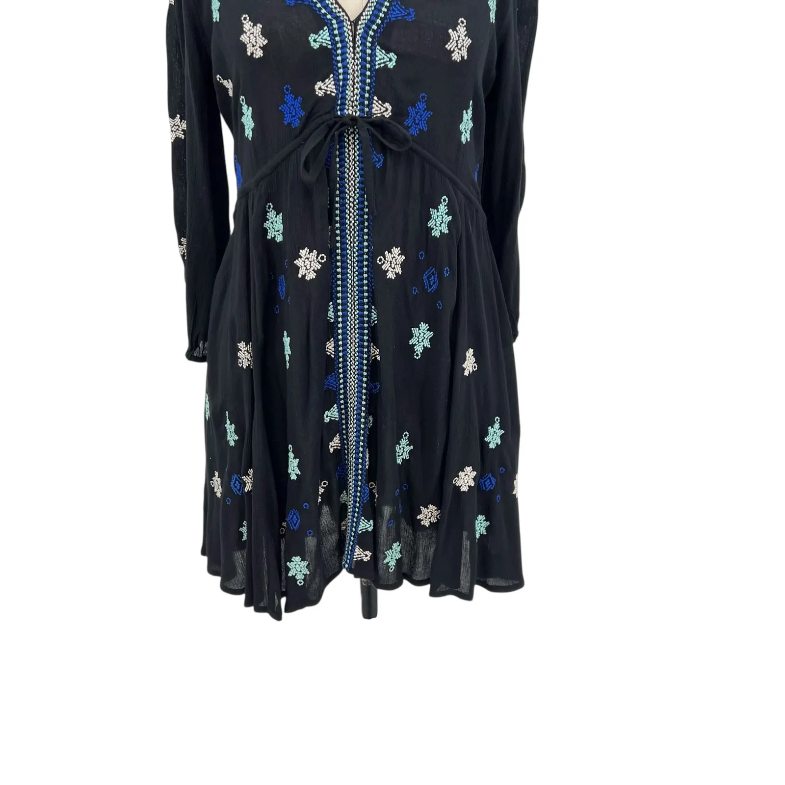 Free People Star‎ Gazer Dress Embroidered Drawstring Blue Black Size Size XS - Image 6