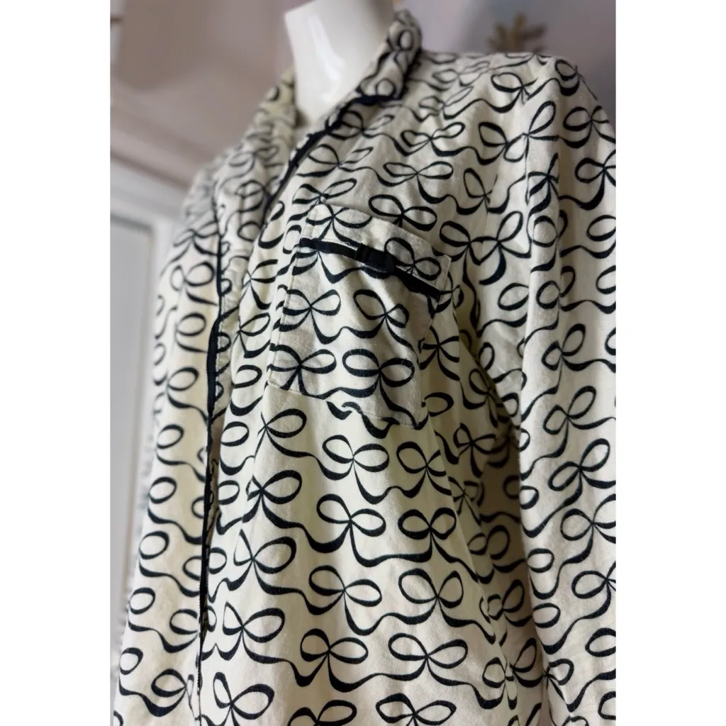 Kate Spade Black Bow Print White Pajama Top Dream A Little Sleep Shirt Size L - Image 2