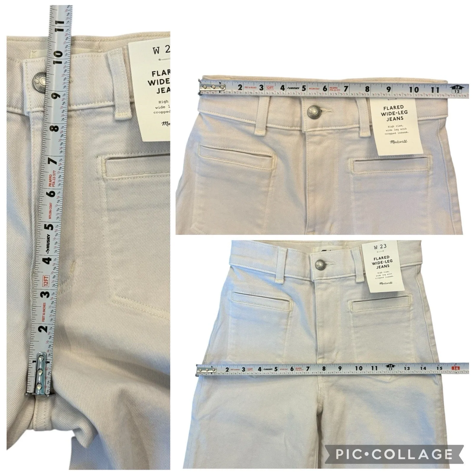 Madewell Flared Wide-Leg Crop Jeans Raw Hem High Waist White Ivory Size 23 NEW - Image 7