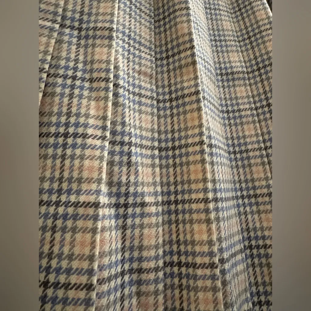 Vintage Talbots Pink Blue Plaid Pleated Wool Midi Skirt Size Large - Image 2