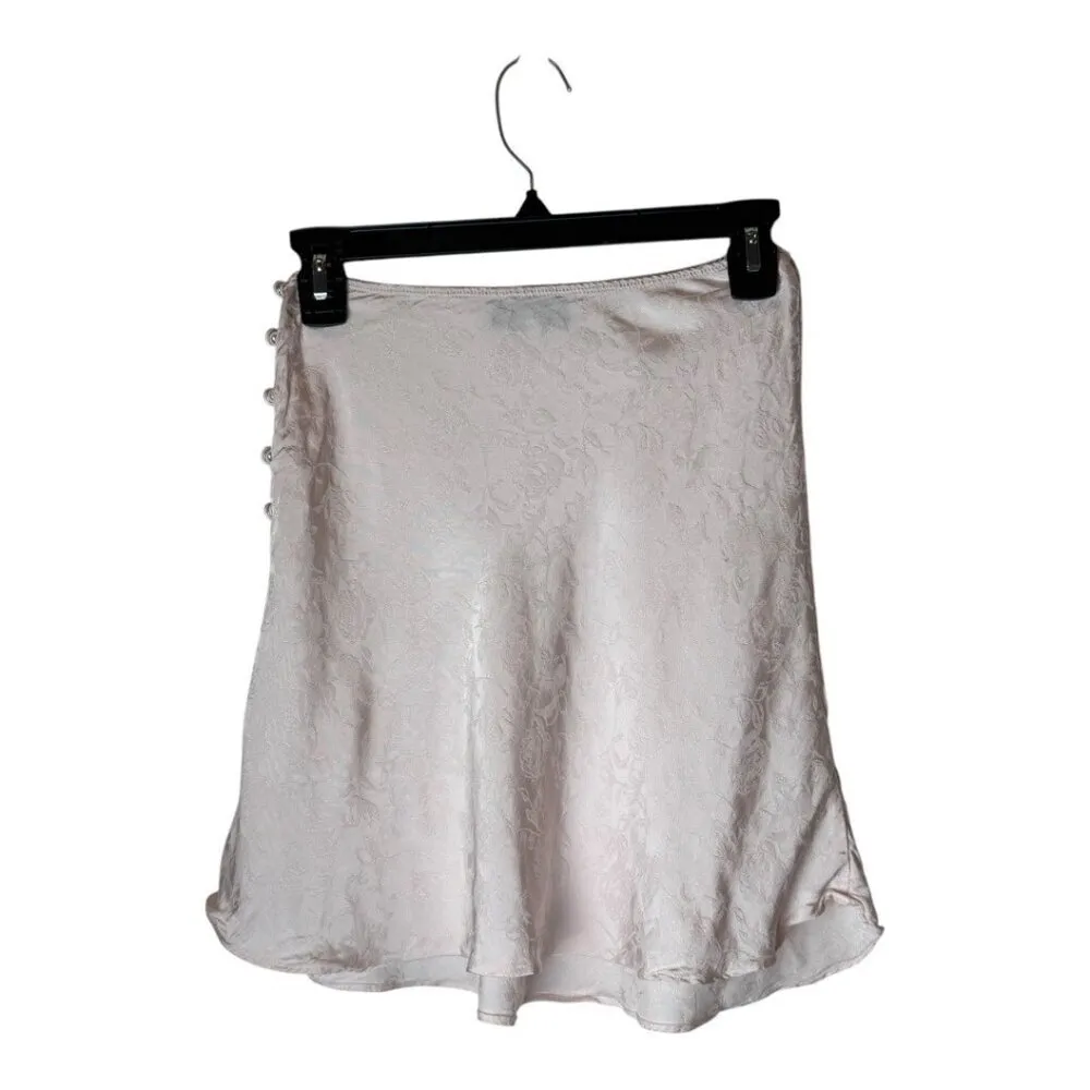 L'Academie‎ Skirt Women XS Primrose Pink Satin Floral The Elsa Button Mini Slip - Image 4