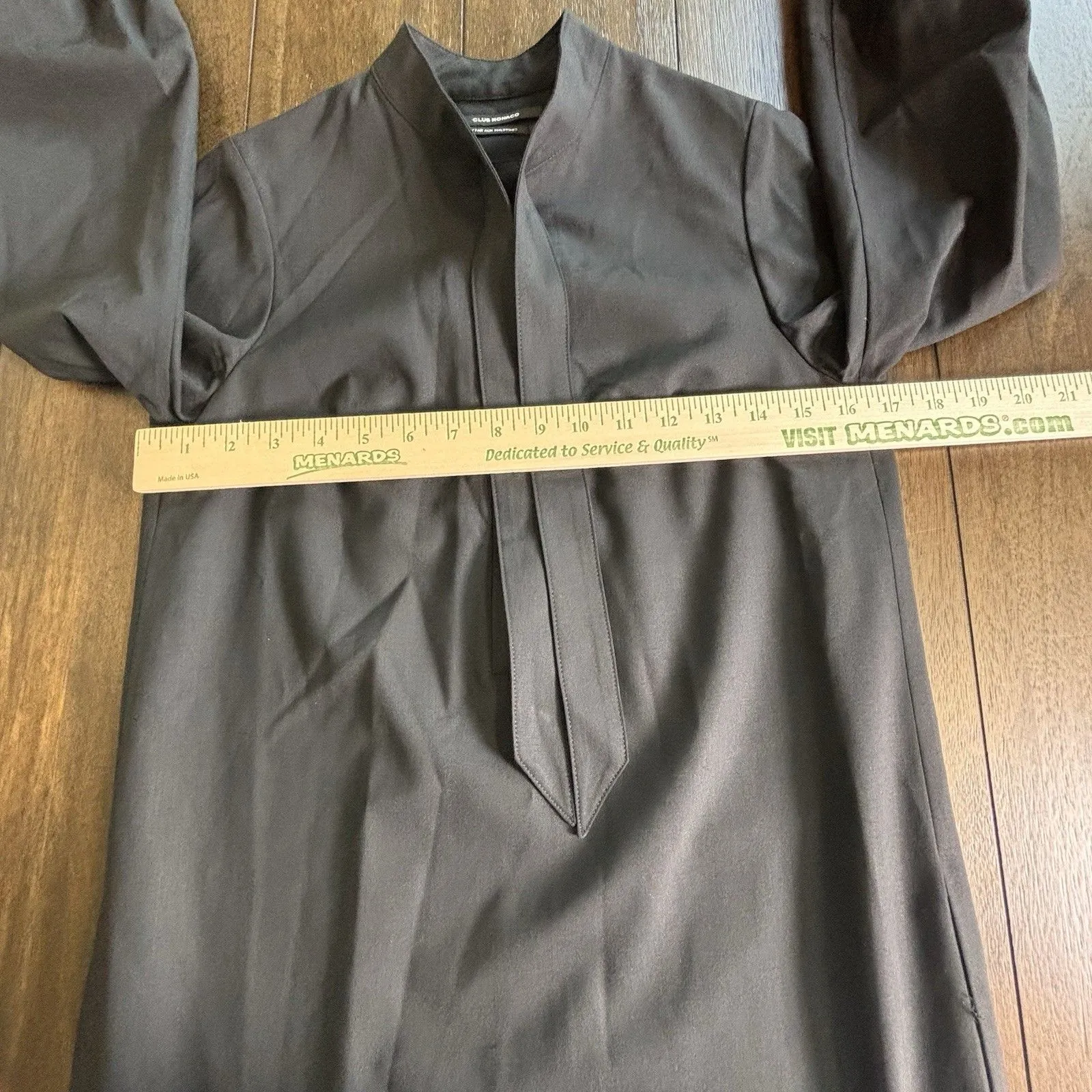 Club Monaco 95% Wool Black Shift Dress Size 0 Long Sleeve with Bow Neck Detail - Image 3