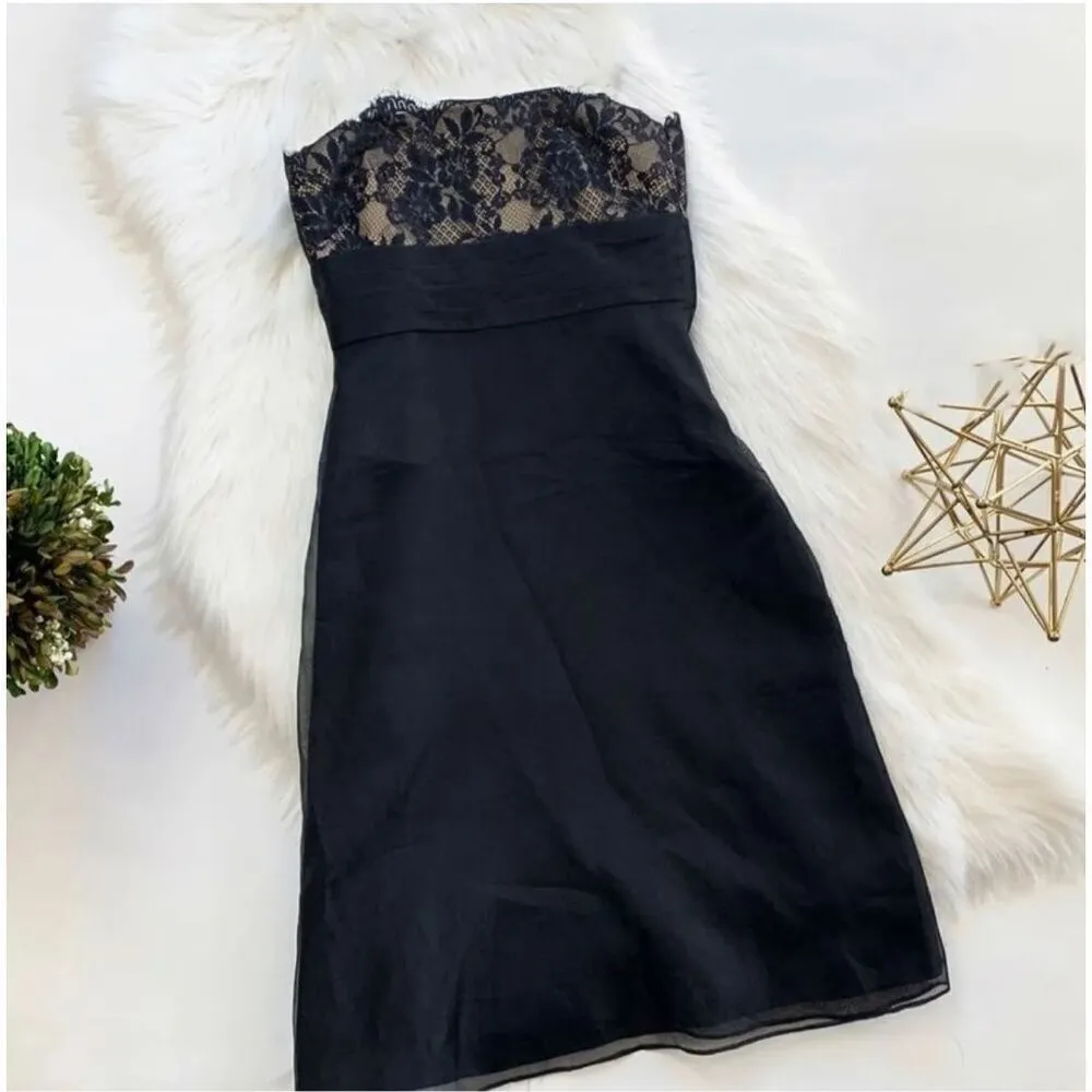 Womens Ann Taylor Petites Black Onyx Lace Strapless Overlay Vintage Chic Dress 0 - Image 3