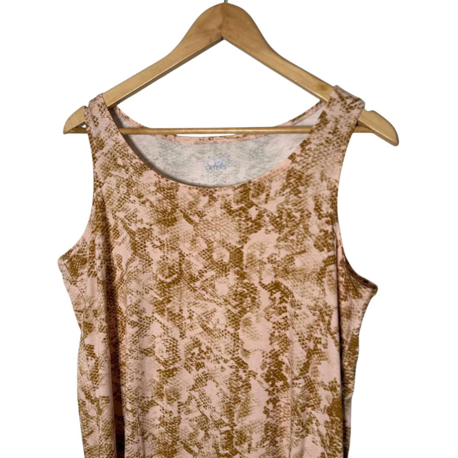 LOGO by Lori Goldstein Sleeveless Top Snakeskin Animal‎ Print Size L Pink Brown - Image 2