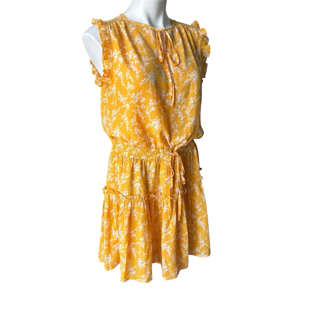 NWT, Pinch Tiered Ruffle Floral Blouse Cap Sleeve Elastic Waist, Sz M Yellow Size M - Image 8