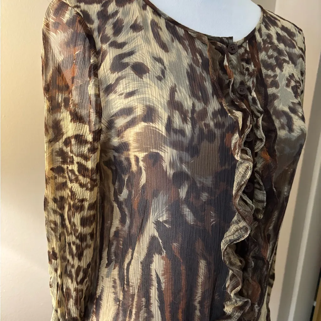 Cabi Brown Animal Print Sheer Blouse Size S - Image 3