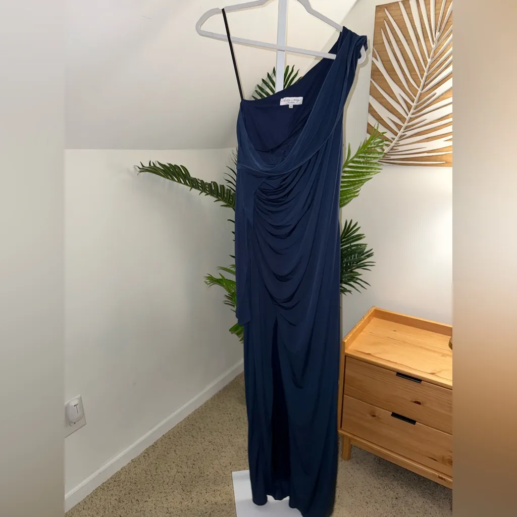 KATIE MAY Deep Sea Blue MOJAVE Single Long Sleeve HIGH SLIT Ruched GOWN XXL - Image 5