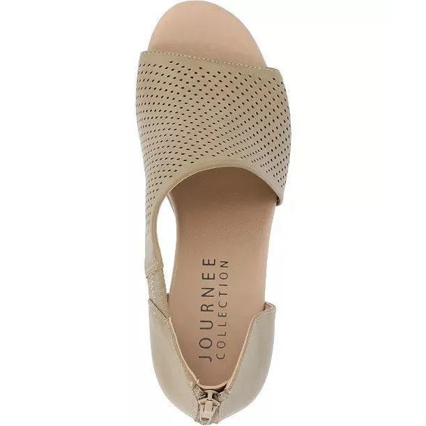 NEW Journee Collection Aretha Taupe Distressed Womens 9.5 Peep Toe Wedge Sandals - Image 5