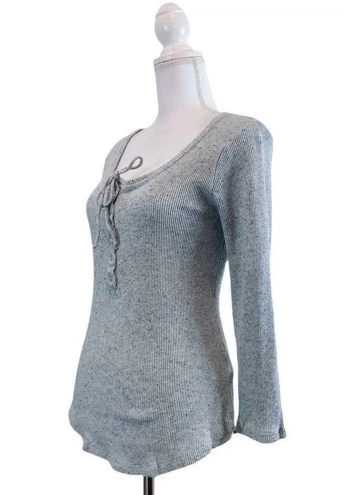 Medium LUCKY BRAND Ribbed Gray Button Up Long Sleeve Top Blouse Pullover Sweater - Image 4