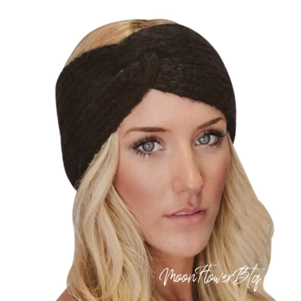 Black Knit Twist Headband Ear Warmer - Image 4