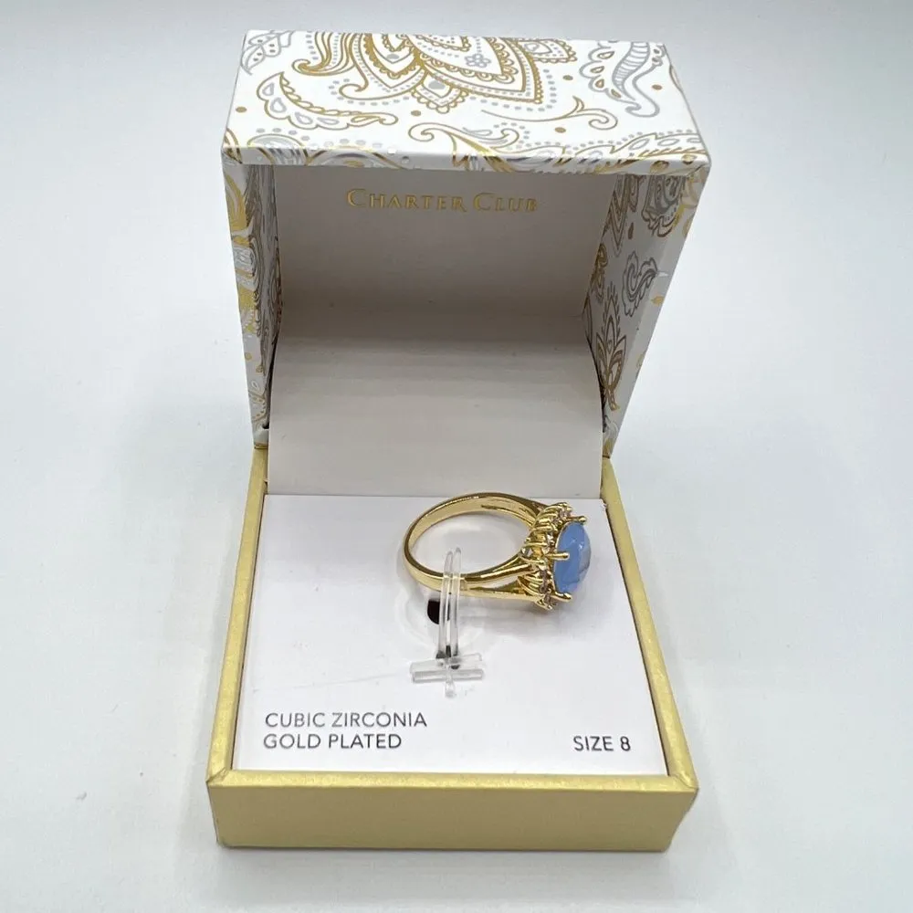 Charter Club Pave & Crystal Halo Ring in Gold/Blue Size 5 MSRP $30 NWT - Image 3
